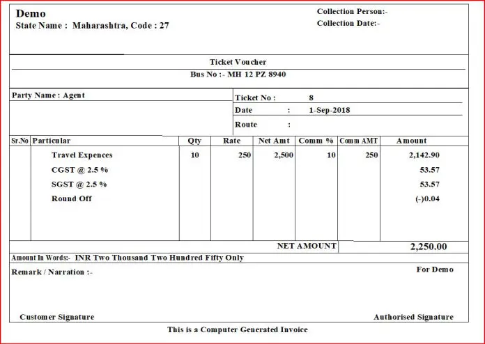 Ticket Booking Printout